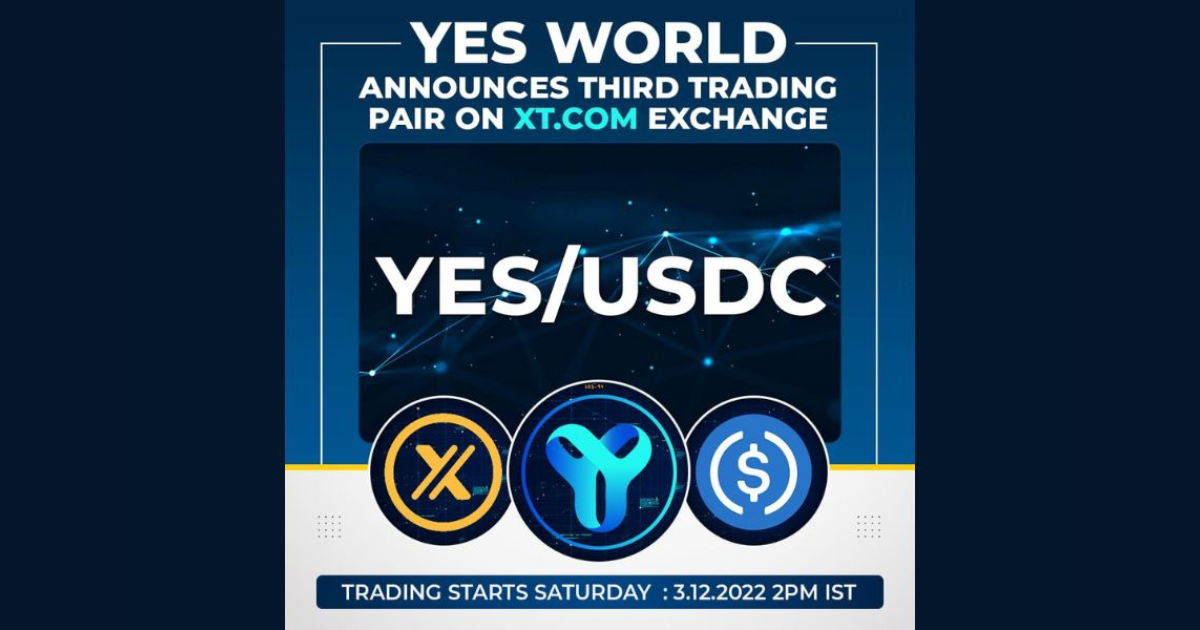 YES WORLD Token announces YES/USDC Trading Pair on XT.com Exchange